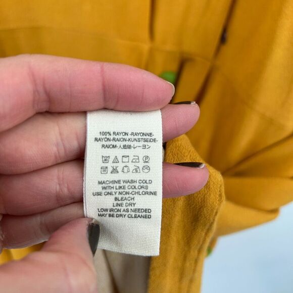 FREE PEOPLE Mustard Yellow Purple Floral Long Sleeve Open Back Mini Dress Large - Picture 9 of 9